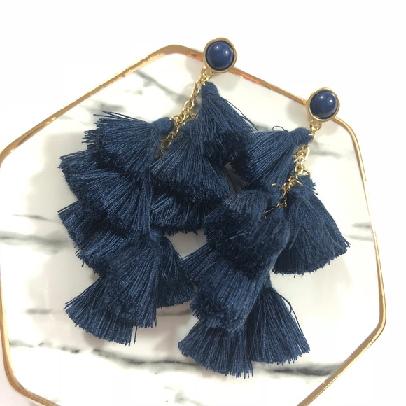 Terra Tiered Tassel Navy Blue Boutique Earring - Picture 4 of 7